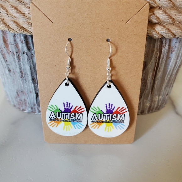 Autism Hands Teardrop Earrings - Picture 5 of 6